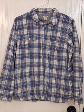 L.L.Bean Blue White & Tan Plaid Shirt fleece lined